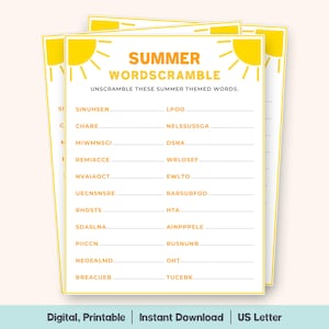 Juego de palabras de verano, juego de palabras para fiestas en la playa, desafío de vocabulario de verano, actividad divertida de temporada, juegos familiares de playa