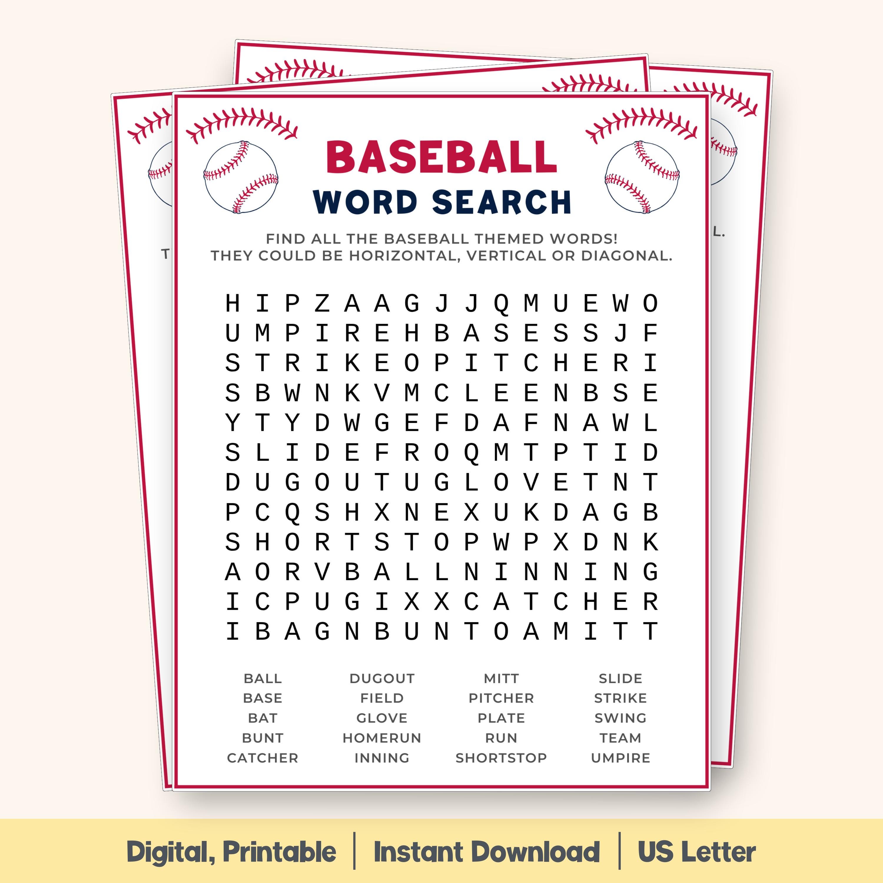 Baseball Word Search Game, Sports Word Search Puzzle, Baseball Party Game  Printable, Team Activity for Kids & Sports Fans - Etsy Ireland
