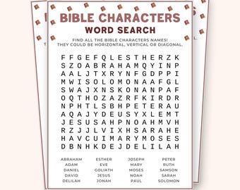 Bible Characters Word Search, Religious Word Find Game, Christian Activity Printable, Sunday School Game, Church Youth Group