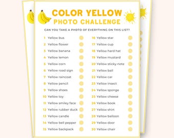Yellow Color Photo Challenge, Color Hunt Scavenger Game, Find Yellow Items Activity, Kids Photography Game, Family Treasure Hunt Printable