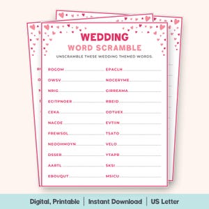 Gioco di parole per matrimoni, attività per addio al nubilato, gioco stampabile per feste di matrimonio, intrattenimento per ricevimenti, attività per invitati al matrimonio