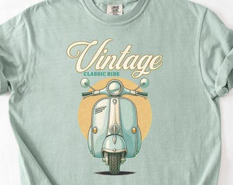 Vintage Vespa Style Graphic Unisex Garment-Dyed T-shirt, Distressed Mid-Century Modern, Retro Tee, Hipster Shirt, Classic Motorcycle Top