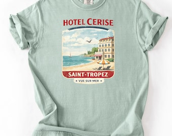 Euro Summer Shirt, Cherry French Riviera Travel Graphic Tee Vacation core comfort colors shirt