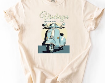 Vintage Vespa Style Graphic Unisex Garment-Dyed T-shirt, Distressed Mid-Century Modern, Retro Tee, Hipster Shirt, Classic Motorcycle Top