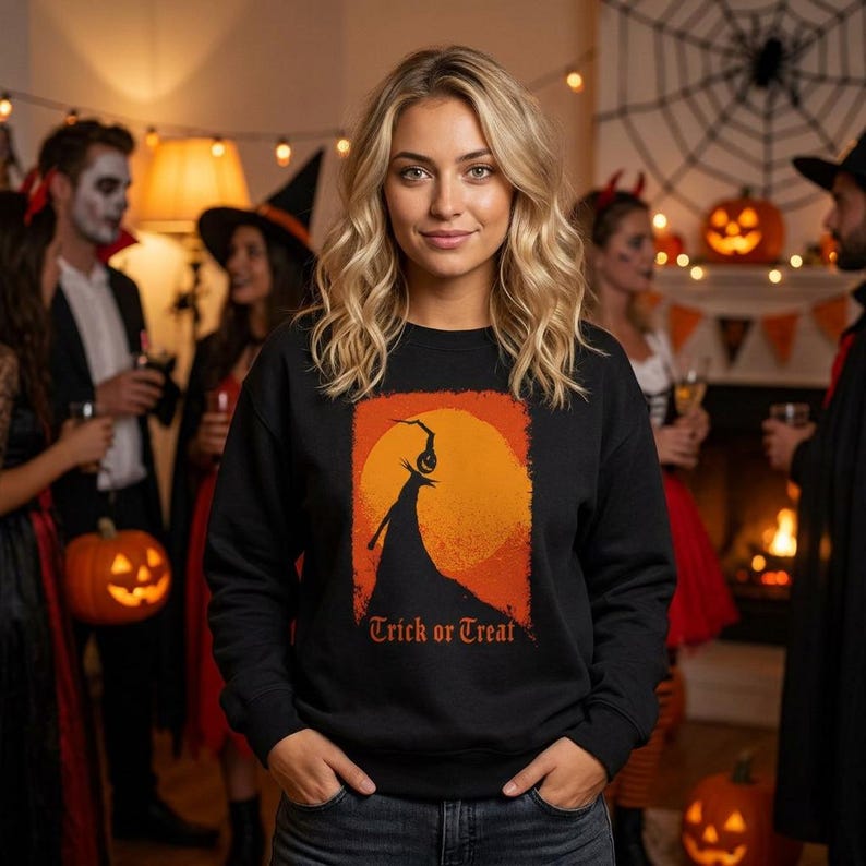 Retro Nightmare before Christmas style Halloween Sweatshirt, Jack Skellington inspired Trick or Treat graphic spooky season shirt image 3