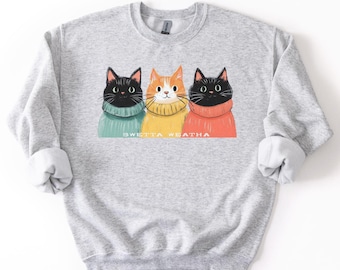 Cozy Fall Cats Sweatshirt, Cute Graphic Sweater Weather Shirt, Autumn Fall Season Women Funny Cats in Sweaters T-Shirt Cat Mom Shirt