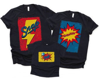 Camisetas de disfraces de Halloween con Crackle Pop de Family Snap, camisetas de mamá, papá y yo, camisetas grupales