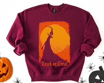 Retro Nightmare before Christmas style Halloween Sweatshirt, Jack Skellington inspired Trick or Treat graphic spooky season shirt