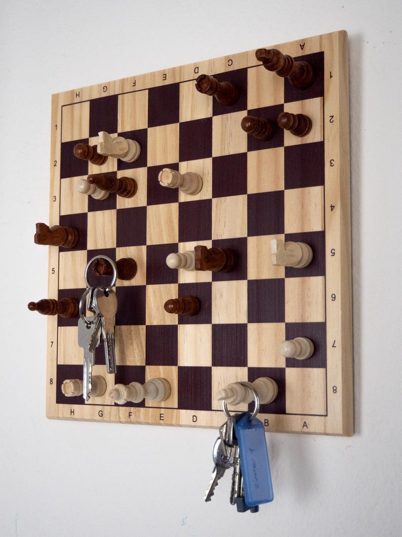 Wooden key holder, key holder, key board, chessboard gift, chessboard, wall decoration, wooden key board, wall decoration, DIY wood image 1