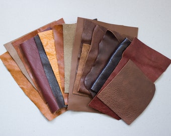 Scrap Leather Pieces - Brown Tan Neutral - Scrap bag - 230 grams - 1/2 lb - 8 oz - remnants - off cuts - rainbow - coloured hide