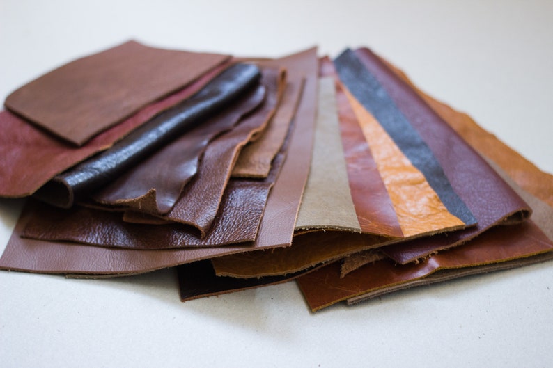 Scrap Leather Pieces Mixed Colours Scrap bag 230 grams 1/2 lb 8 oz remnants off cuts brown tan rainbow image 10