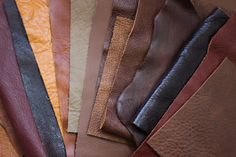 off cuts Scrap Leather Pieces brown Mixed Colours rainbow 230 grams 12 lb tan 8 oz remnants Scrap bag