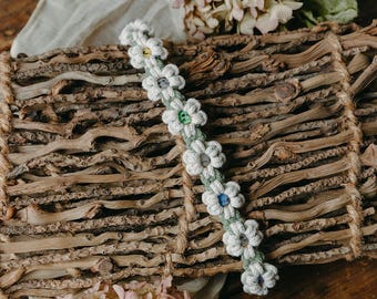 Handmade Skull Flower Macrame Headband