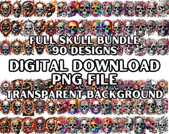 Florale Flamme & Regenbogen Schädel PNG Bündel | Sublimationsdesigns, Gothic Clipart (digitaler Download)