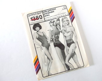 UNCUT Color Blocked SWIMSUIT Pattern, Vintage 1980's Stretch & Sew 1380  Women's Side Shirred Gathered Banded Tanks, Bust 30 - 46