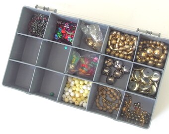 6 - 8mm Plastic / Acrylic Faceted Round, Assorted Gold and Silver Beads With Plastic Craft Storage Organizer