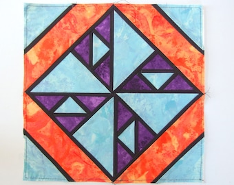 Stained Glass Quilt Block, Unfinished Batik Foundation Pieced Block, Hole in the Wheel, Schwartz and Seifert