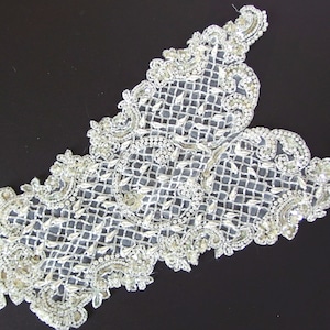 Vintage Off White Lace Applique Bridal Bodice with Sequins, Glass Beads and Pearls, NOS