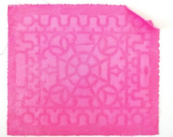 Hand Painted Raspberry Pink Sparkle Focal Block, Cotton Quilting Fabric, 9 1/8 x 10.5 Inches