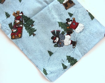 Vintage Snowman Print; Light Blue with Winter Sporting Snowmen Quilt Fabric, Destash 7.5 Inches x 3.875 Yards