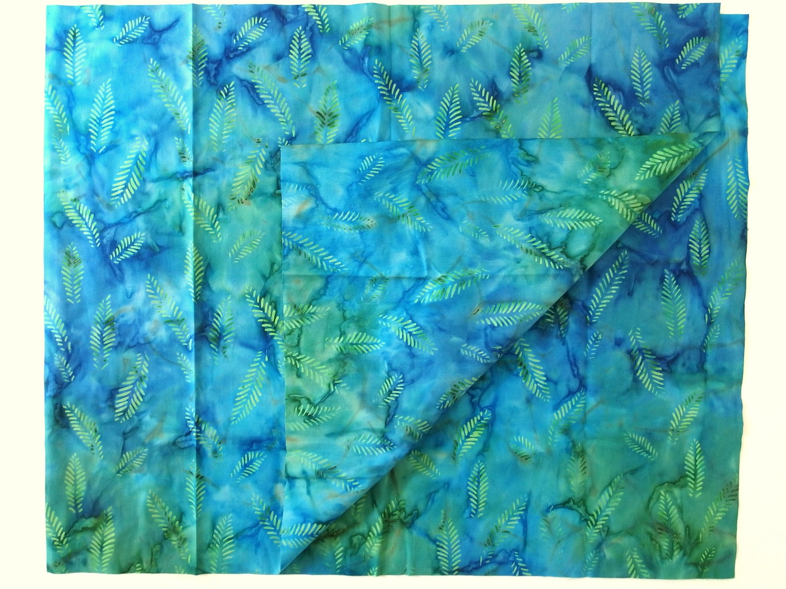 Blue and Green Batik with Green Leaflets Cotton Quilting | Etsy