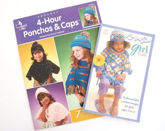 2 Crochet for Girls Pattern Design Books, Ponchos, Caps, Vest, Purse, Cell Phone Holder, Etc., 2001, 2004