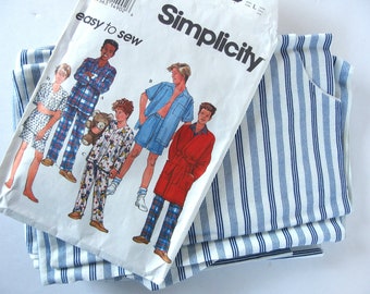 Cut Out PajamaTop, Blue Striped Flannel, Simplicity 8794 Sewing Pattern, Boys' Pajama and Robe Pattern, Sizes 3 - 8