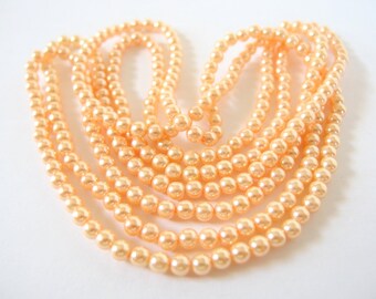 60 Inches Vintage Soft Peach Pearls, 5mm