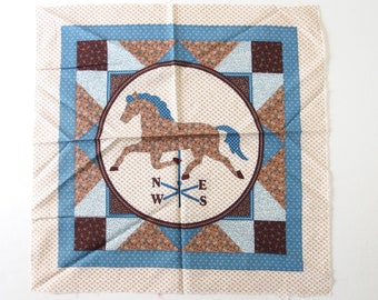 Horse Weathervane Panel, Brown and Blue Calico Fabric