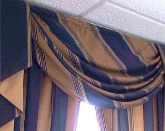 Blue and Gold Striped Window Swag Home Decorating Draperies