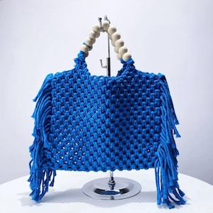 Boho Makramee häkeln Strandtasche - Handgefertigte gewebte Baumwolltasche mit Quasten, umweltfreundliche Sommer-Umhängetasche für Strand, Reisen, Picknick