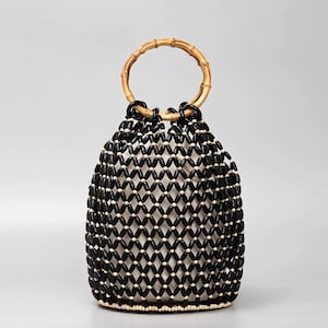 Bolso de cuentas de madera / Monedero de cuentas hecho a mano / Bolso de mano / Bolso de rafia / Bolso de hombro con cuentas / Bolso de cuentas vintage