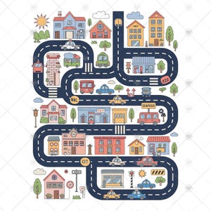 Stadt Karte Straße PNG, Kinder spielen Karte Clipart, Drive Track Stadt Grafik, Jungen-Auto-Shirt-Design, Vorschullernen Sublimation, niedliche Stadt Kunst