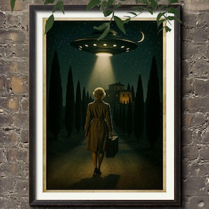 4 stare pocztówki – „Żegnaj, Toskania -2” – cyfrowy zestaw inspirowany UFO – do druku sztuka retro