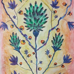 Acquerello botanico al tramonto – Arte originale in formato A3 – Decorazione murale floreale vibrante