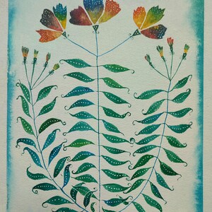 Acquerello di fiori arcobaleno – Arte botanica originale – Decorazione murale colorata
