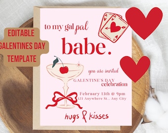 Bewerkbare Galentine's Day-uitnodiging: Canva-feestsjabloon (digitale download)