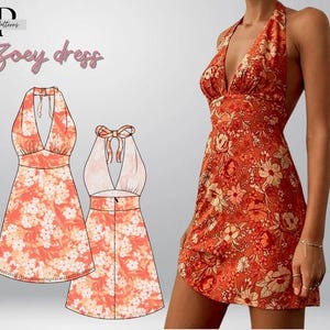 Cute dress pattern|Halter pattern dress|women summer dress sewing pattern|halter neck dress|PDF sewing pattern|summer beginner dress pattern