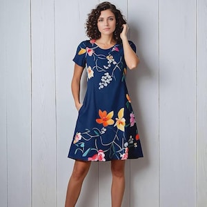 Classy A-Line Dress with Pockets, Knee and Midi length, pdf Sewing Pattern Standard sizes S-5XL