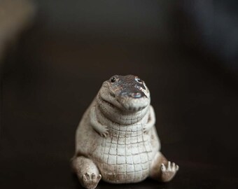 Crocodile Figurine | Cute Alligator Statue | Zen Tea Cap | Zen Statue | Zen Garden | Tea Pet | Crocodile Tea Cap | Ceramic Crocodile