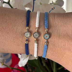 Bracelet à breloques mauvais œil turc • Bracelet superposable oeil bleu Nazar • Bijoux d&#39;amitié bohème indie de l&#39;an 2000 • Cadeau tendance pour meilleur ami