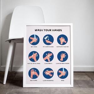Washing hands poster | Hand washing classroom decor | Wash your hands sign | Wash hands educational poster
