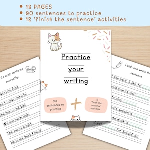 Sentence Writing Practice Worksheets | Phonics, Grammar, Sentence Building for 1st Grade and Preschool | Homeschool Printable