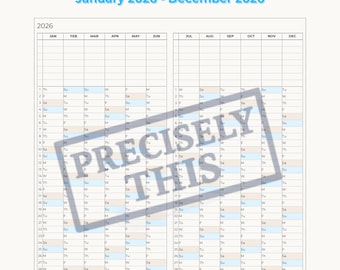 2026 Hobonichi Weeks Yearly Tracker Insert (Digital Download), Sized to Fit