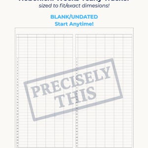 May include: A white planner page with a grid layout for tracking. The text at the top reads "Hobonichi Weeks Yearly Tracker" and "BLANK/UNDATED Start Anytime!". A watermark across the page says "PRECISELY THIS".
