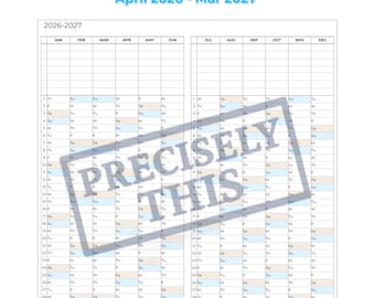 Spring Start 2026 - 2027 Hobonichi Weeks Yearly Tracker Insert (Digital Download), Sized to Fit
