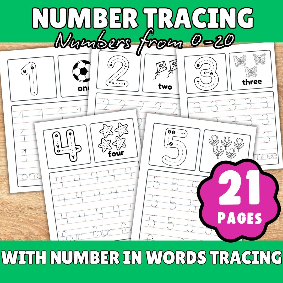 Number Tracing Worksheets 0–20, Printable Preschool Math, Toddler ...