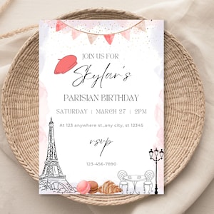 Parisian Birthday Theme Editable Girl&#39;s Digital Invitation