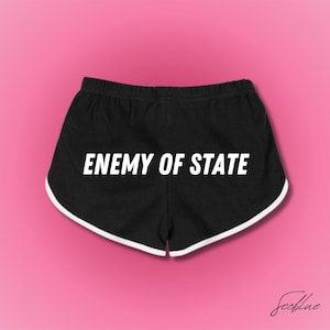 Enemy Of State,Booty Shorts,Y2k Funny Booty Shorts,Booty Shorts, Gym Shorts, Athletic Booty Shorts,Funny Saying Shorts, Funny Shorts