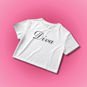 Diva  Crop Top,SNUG FIT,Diva Baby Tee,Y2k Clothing,Y2k Baby Tee,Funny Crop Top,Viral Baby Tee Crop Top,Diva Tee